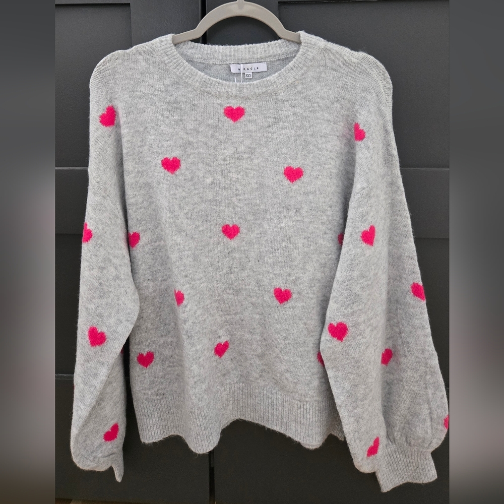 Miracle Light Gray Sweater with Pink Hearts